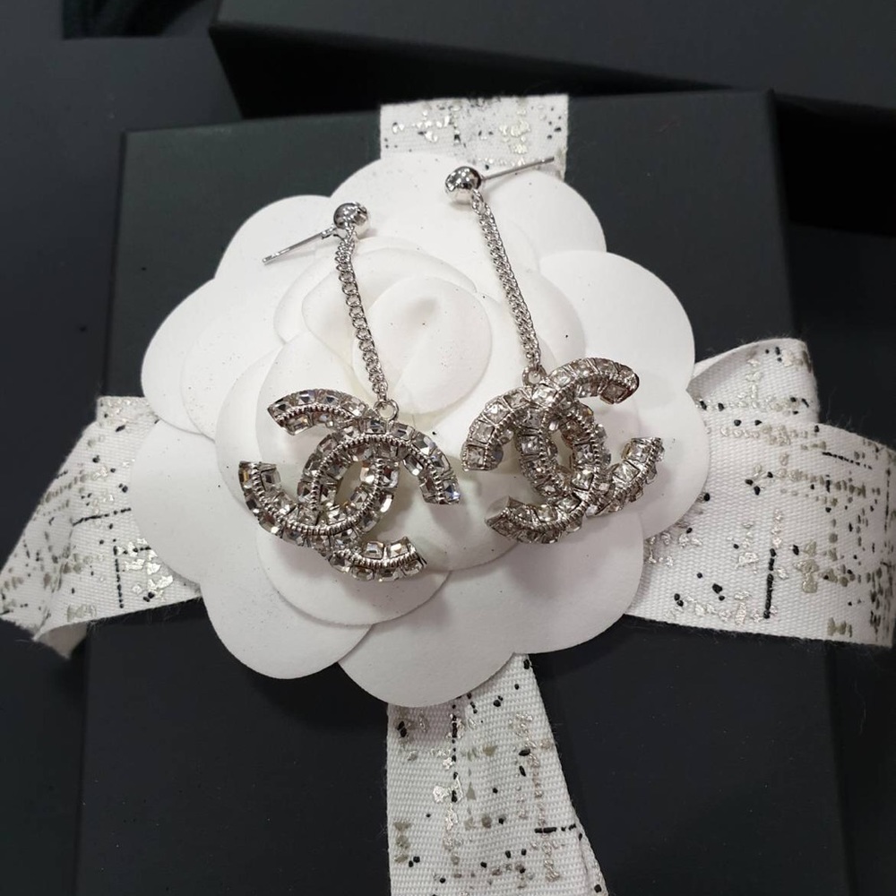Chanel Earring CC large dangle drop crystal
